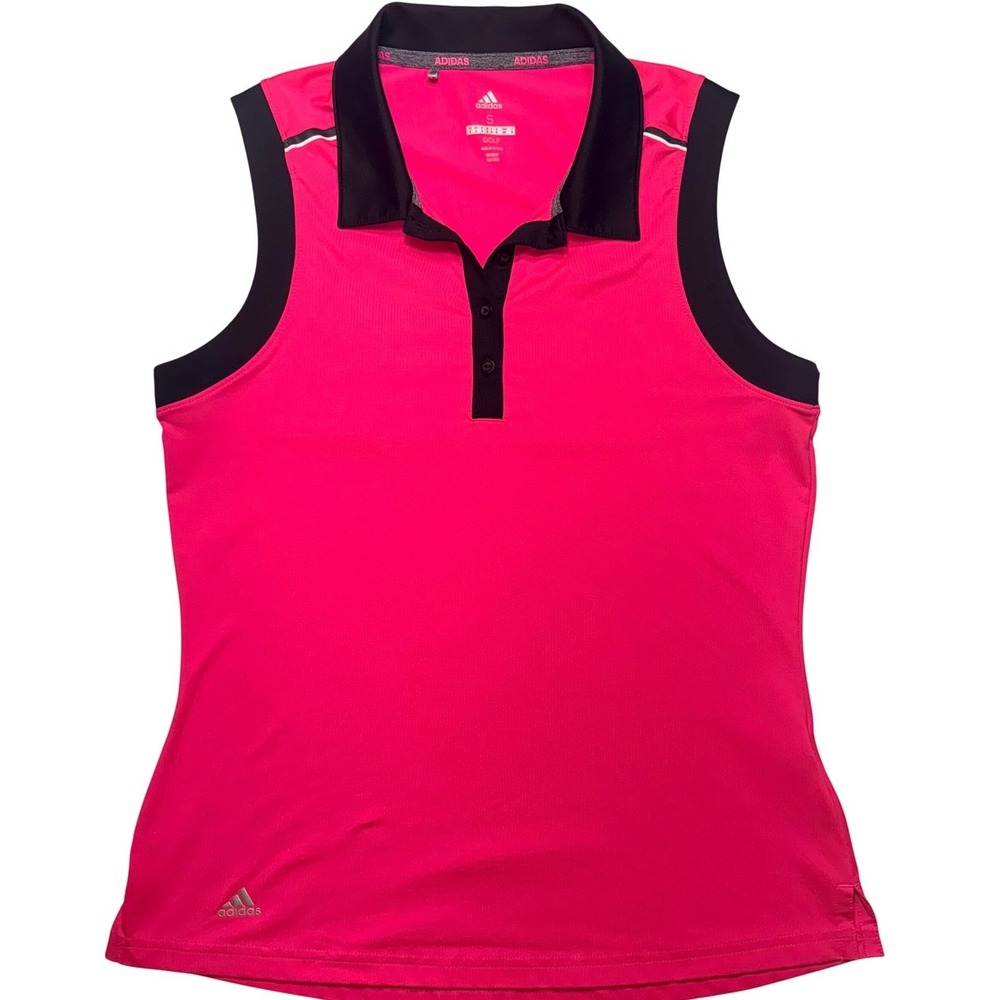 Adidas Golf Sleeveless Polo Shirt Pink Black Performance Top Womens Size S